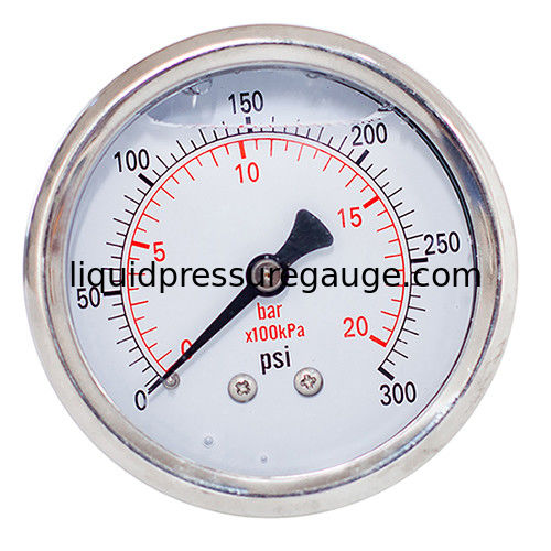 2-1/2 inch Pressure Gauge, glycerine, 0-300 psi/bar/Kpa, 1/4 BSP back mount, stainless steel case and brass internal